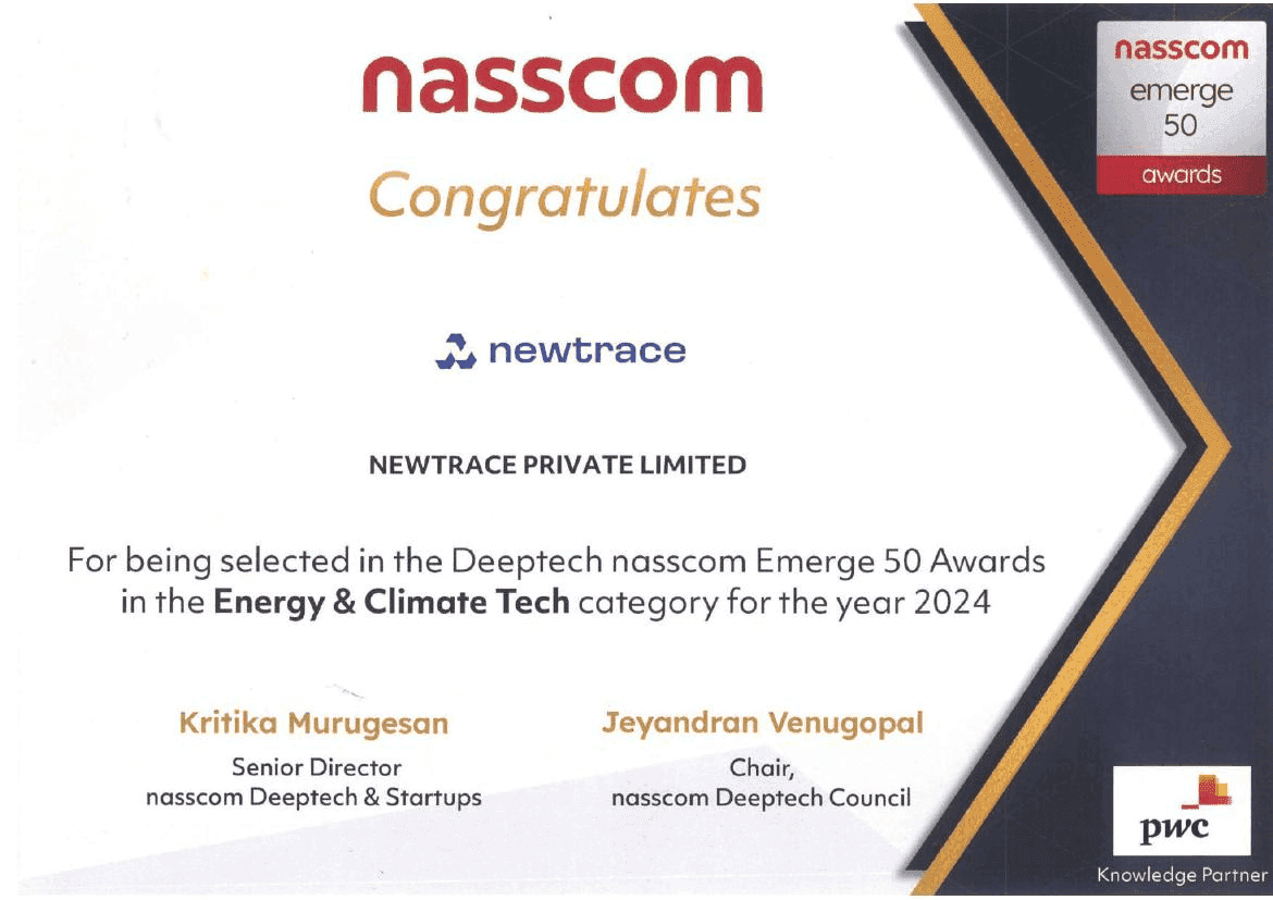 Nasscom climate-tech award featuring Newtrace